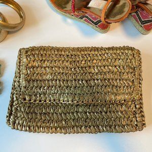 H&M Metallic Gold Straw Clutch Bag